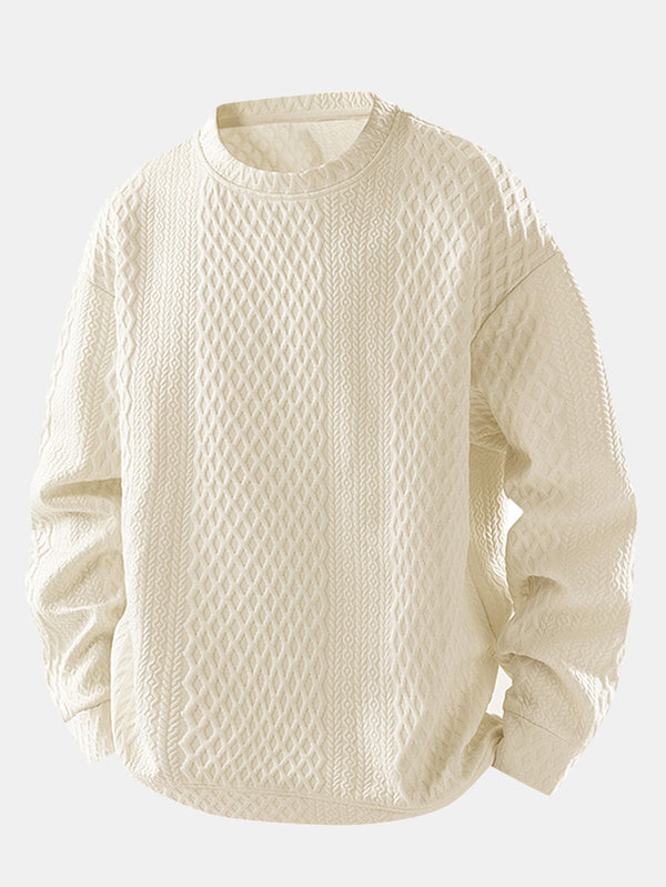 Relax Fit Geometric Jacquard Crew Neck Sweatshirt