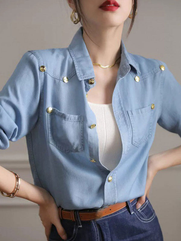 Chemise en Denim Vintage à Col de Jocelyn