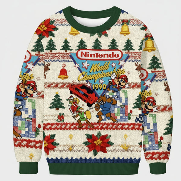 Tokyocanvas Nintendo 1990 World Championships Christmas Ugly Sweatshirt