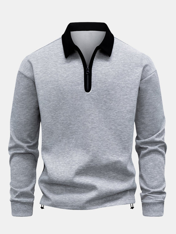 Contrast Zipper Polo Collar Sweatshirt