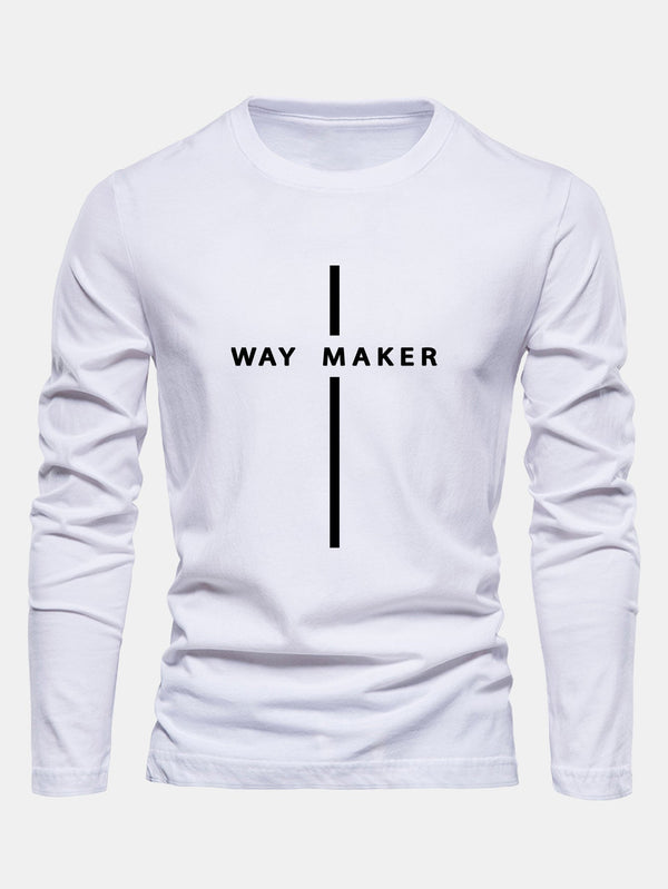 Long Sleeve Way Maker Stripe Print Cotton T-Shirt