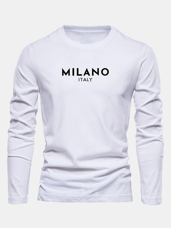 T-shirt Long Manches en Coton avec Imprimé Milano