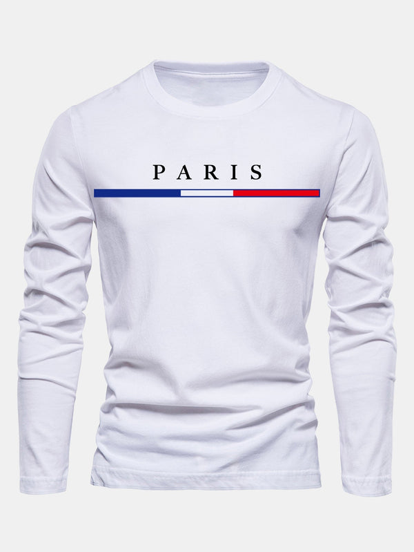 Long Sleeve Printed Cotton T-Shirt - Paris Design