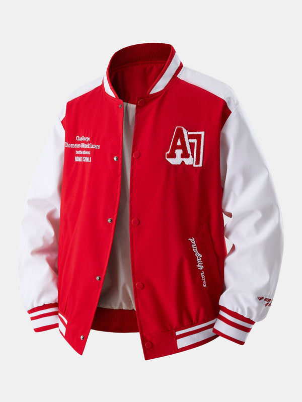 Chaqueta de béisbol bordada en contraste de ajuste relajado
