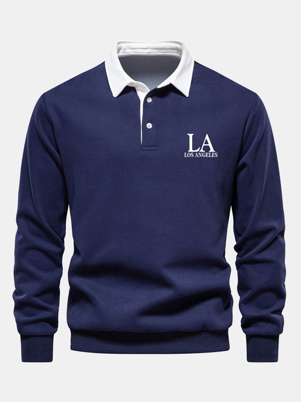 Los Angeles Print Contrast Polo Collar Sweatshirt