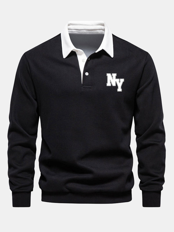 New York Sweatshirt avec Col Polo Contrasté