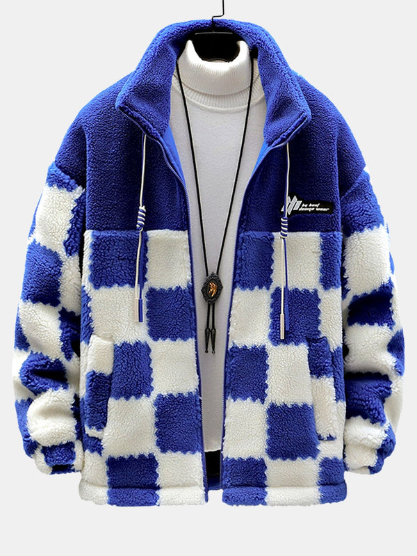 Teddy Fleece à Col Montant avec Motif Damier