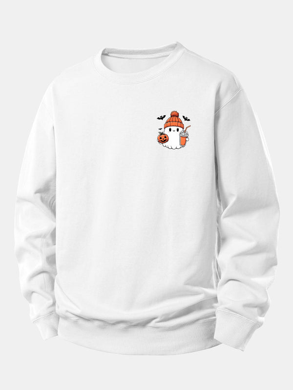 Halloween Ghost Pumpkin Print Relax Fit Sweatshirt