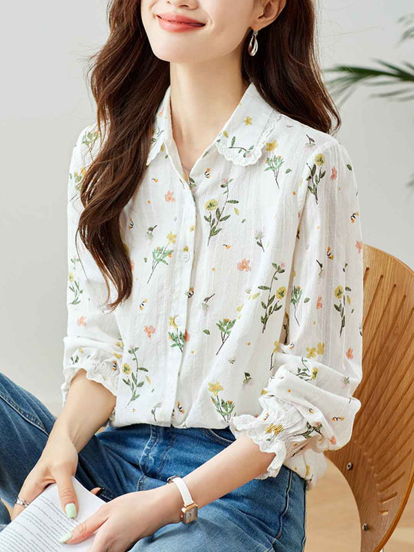 Chemise Florale Brodée à Revers Classique Valeria