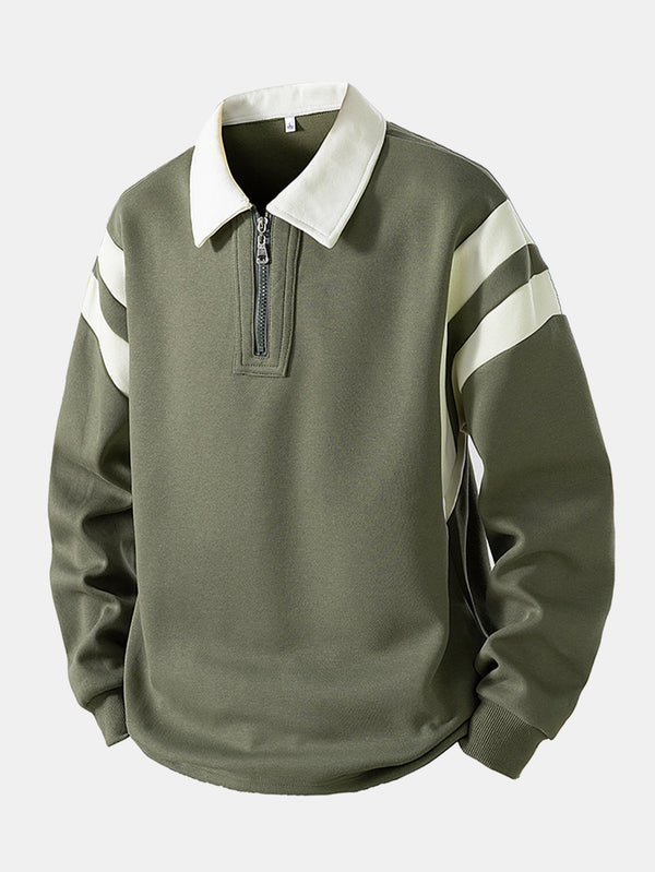 Color Block Zipper Polo Sweatshirt