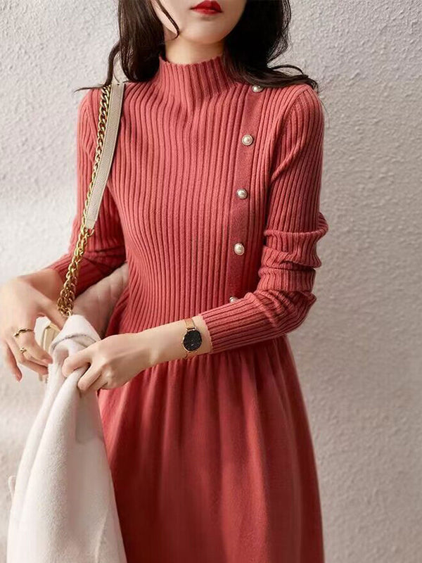Robe Pull Col Montant Unie