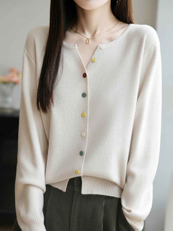 Cardigan Tricoté Uni à Col Rond Andrea avec Boutons Colorés