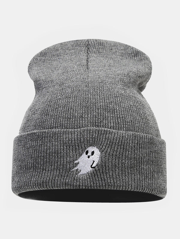 Ghost Pattern Embroidered Warm Beanie Hat