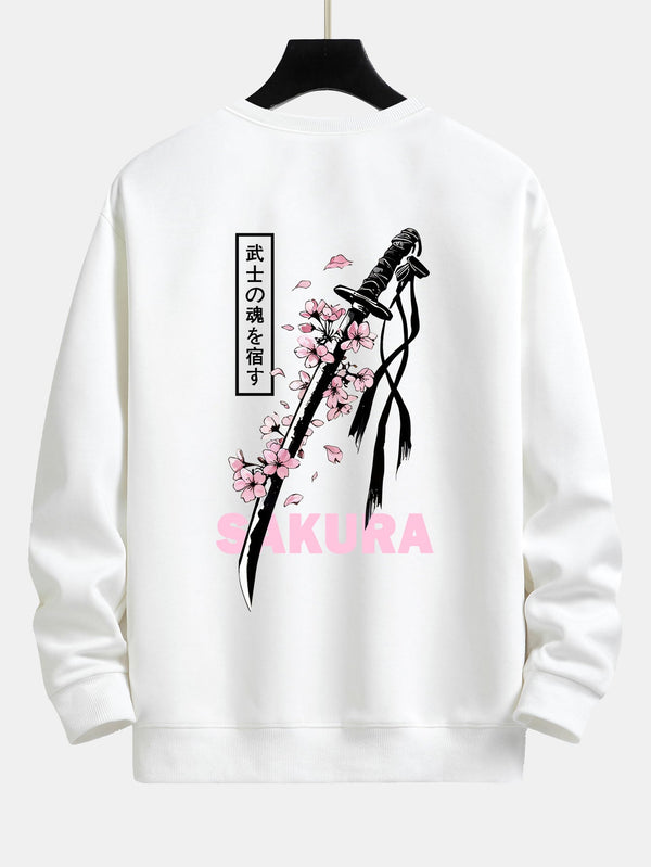 Pull Relax Fit avec Imprimé Katana Sakura au Dos