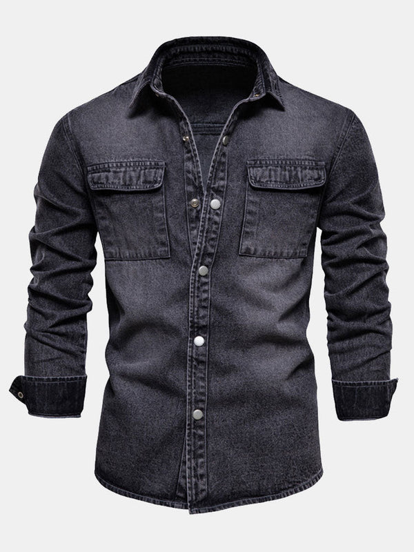 Chemise en denim délavé avec poches
