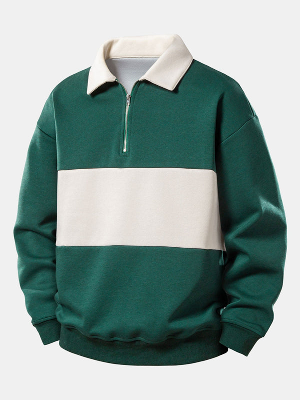 Relax Fit Contrast Zip Polo Sweatshirt
