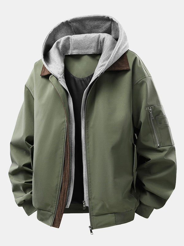 Chaqueta bomber de pana con contraste y capucha desmontable de ajuste relajado
