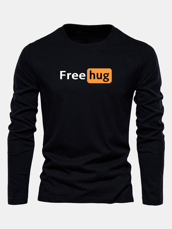 Long Sleeve Free Hug Print Cotton T-Shirt