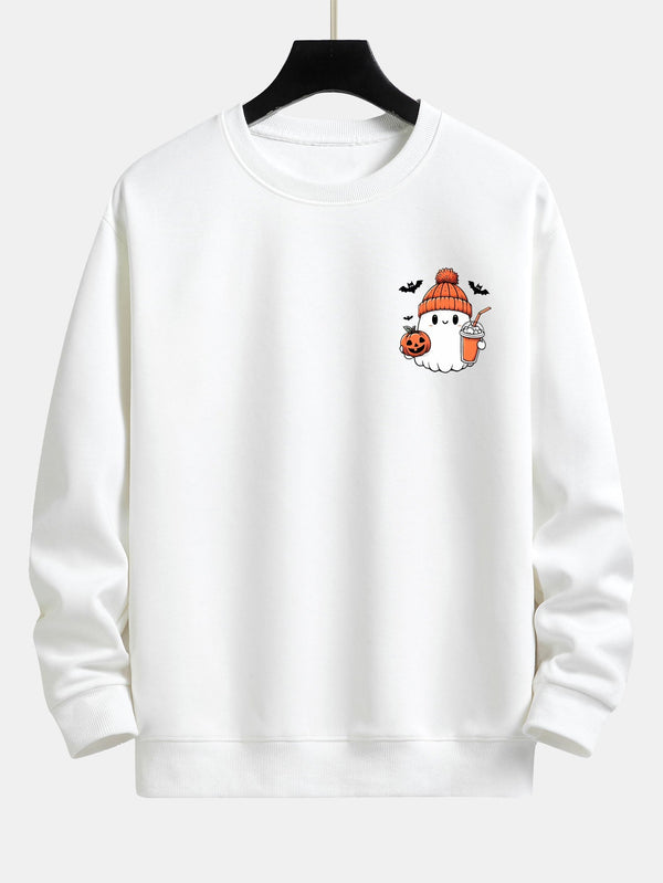Pull décontracté avec motif de citrouille fantôme pour Halloween