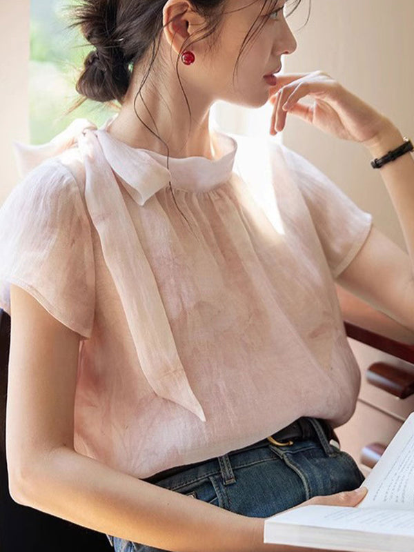 Blouse Élégante à Col Rond avec Nœud Caroline