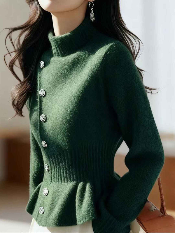 Pull en maille à col roulé slim Valeria en couleur unie