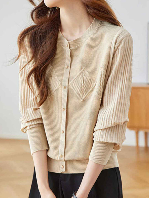 Cardigan en Tricot Patchwork à Col Rond Maya Classique