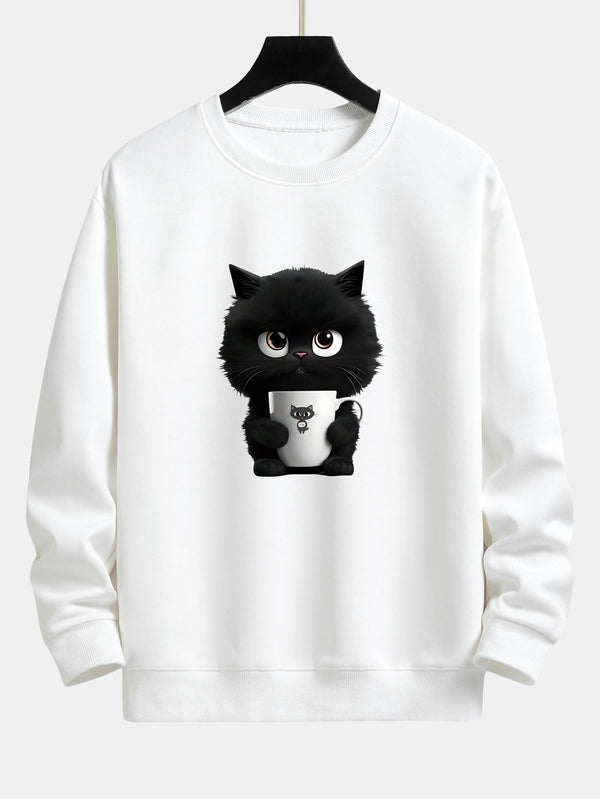 Black Cat Print Relax Fit Sweatshirt