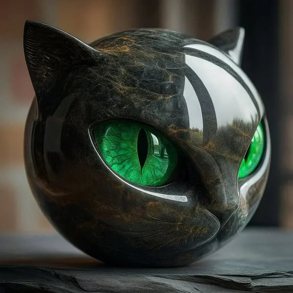 Sculpture de Tête de Chat Noir Mystique