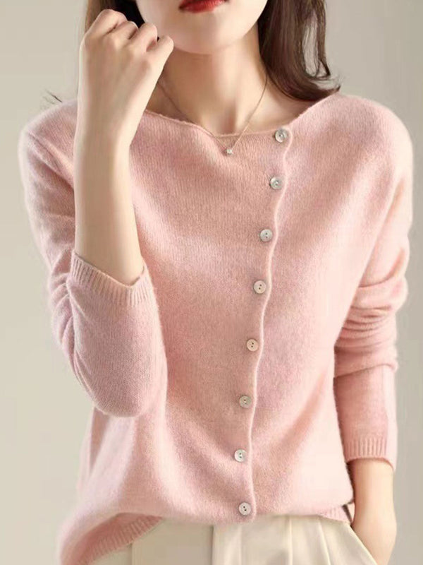 Cardigan en Tricot à Col Rond Kayla - Rose