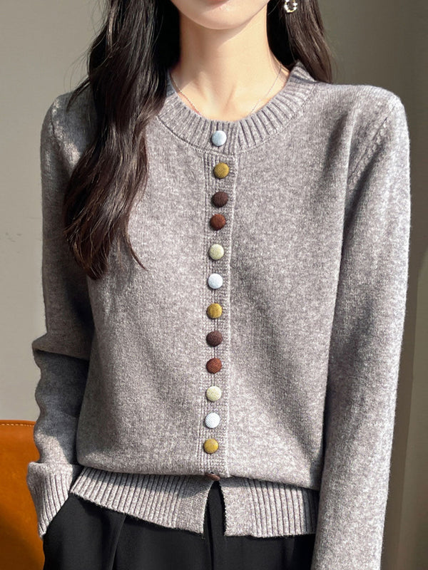 Cardigan tricoté à boutons colorés et col rond Sophia Classic