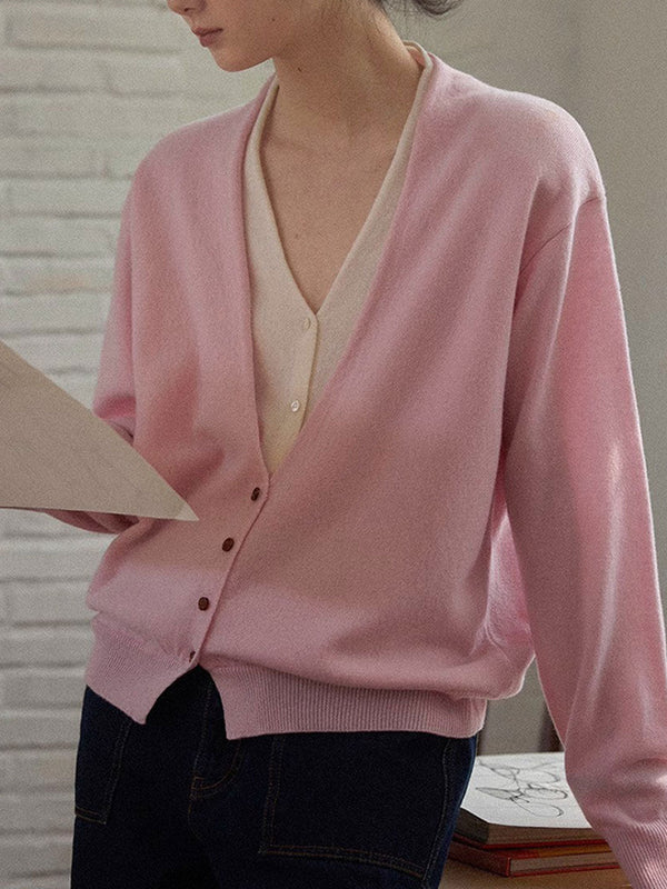 Cardigan Tricoté à Col V Classique Andrea