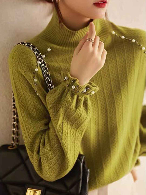 Pull en tricot vintage Kimberly avec col rond et perles