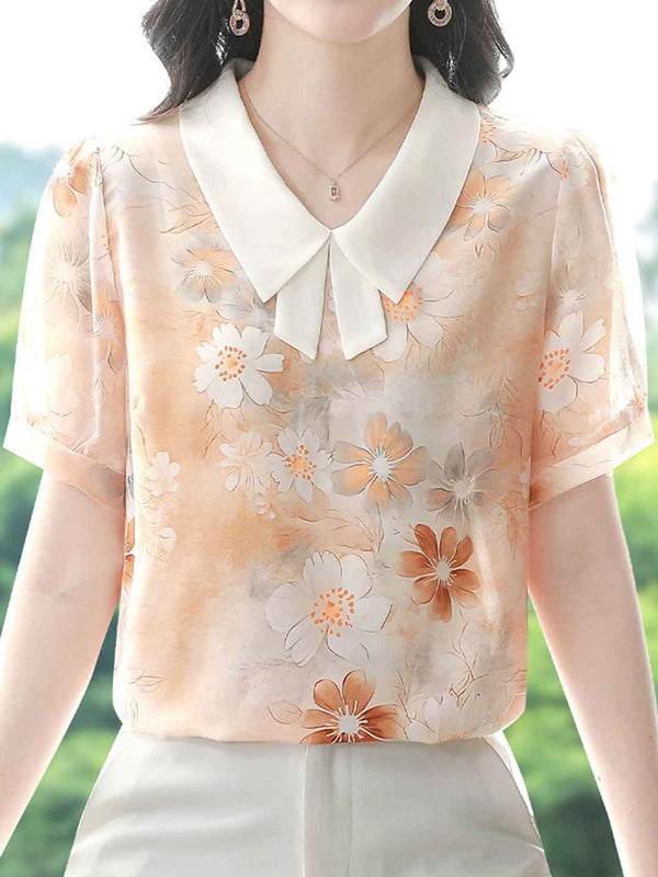 Haut en Chiffon Imprimé Floral Grace avec Revers