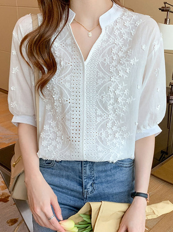 Chemise en Dentelle Jacquard Brodée Alexa