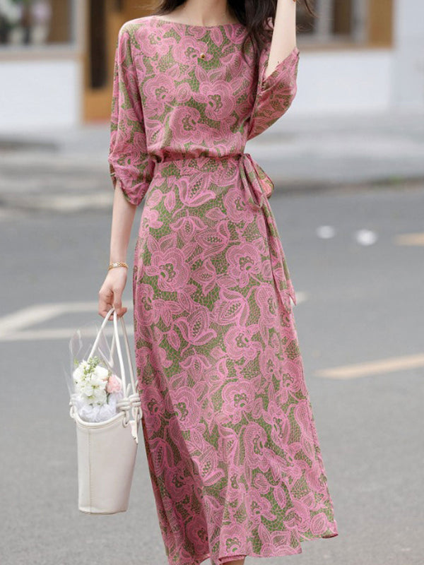 Robe à nouer imprimée Mya élégante à col rond
