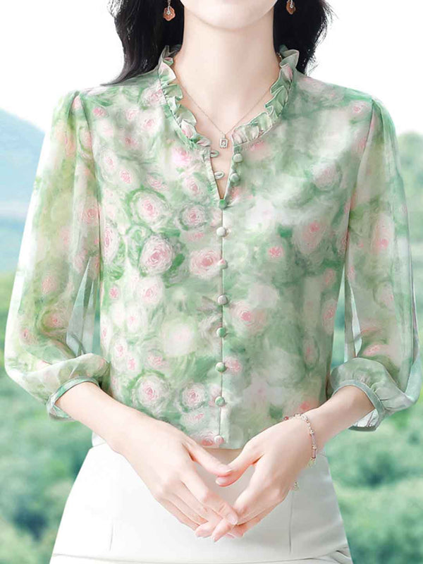 Haut en Chiffon Floral Auriculaire Décontracté Sophie