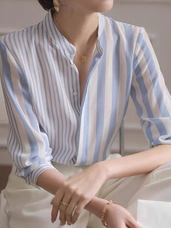 Chemise Rayée Classique Sophie à Col Montant