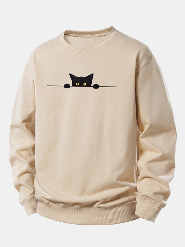 Relaxed Fit Black Cat Printed Sweatshirt