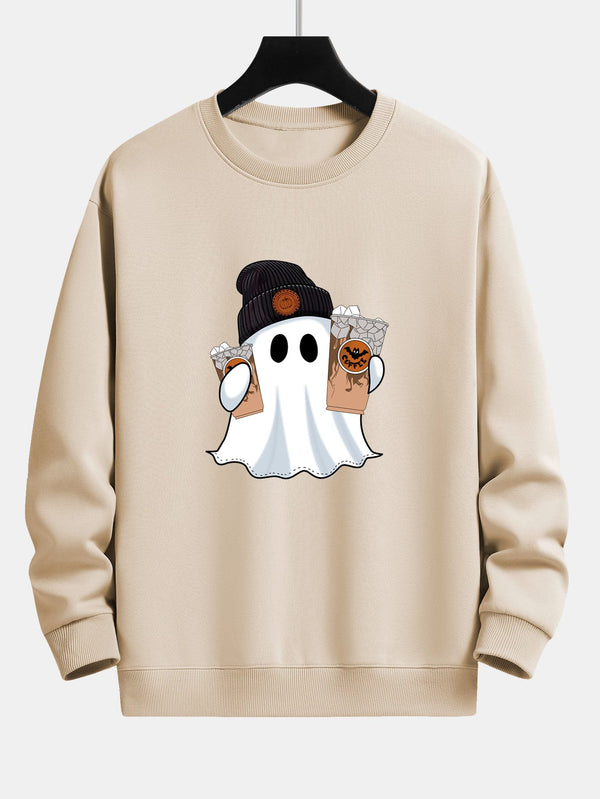 Sudadera de ajuste relajado con estampado de café fantasma de Halloween
