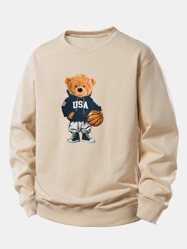 Relaxed Fit Basketball Bear Graphic Sweatshirt