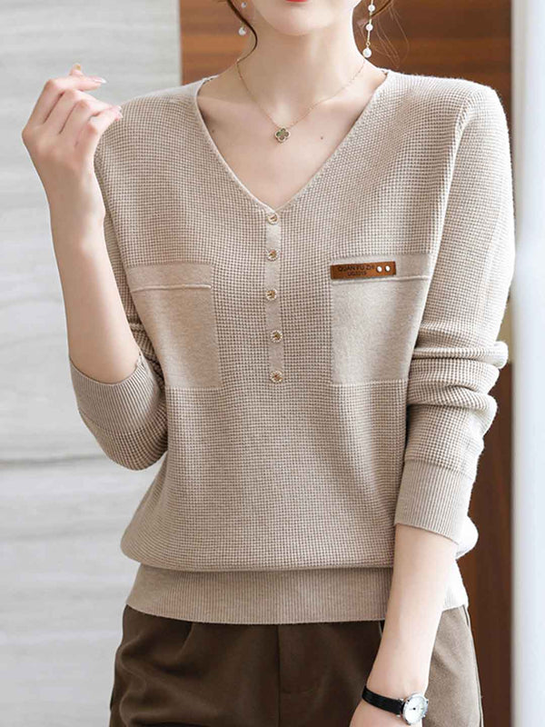 Pull en maille à boutons et décolleté en V Zoey