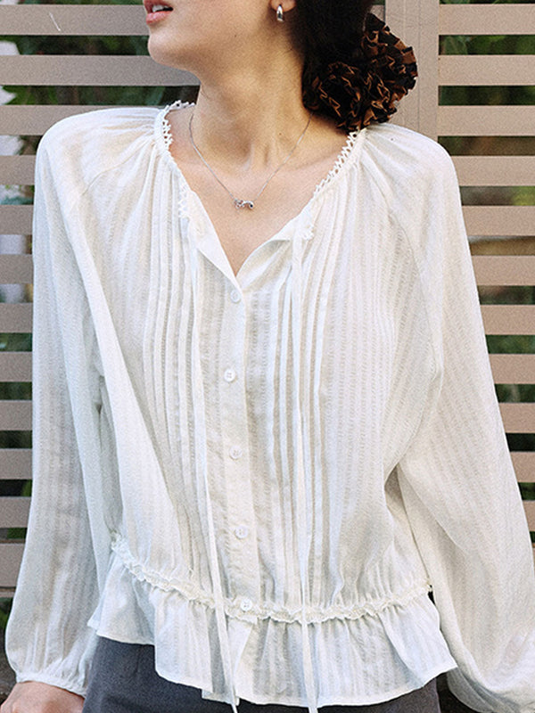 Blouse Plissée à Manches Bouffantes Rétro Ashley