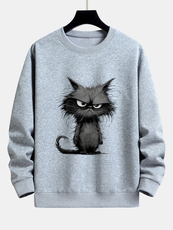 Black Cat Print Relax Fit Sweatshirt