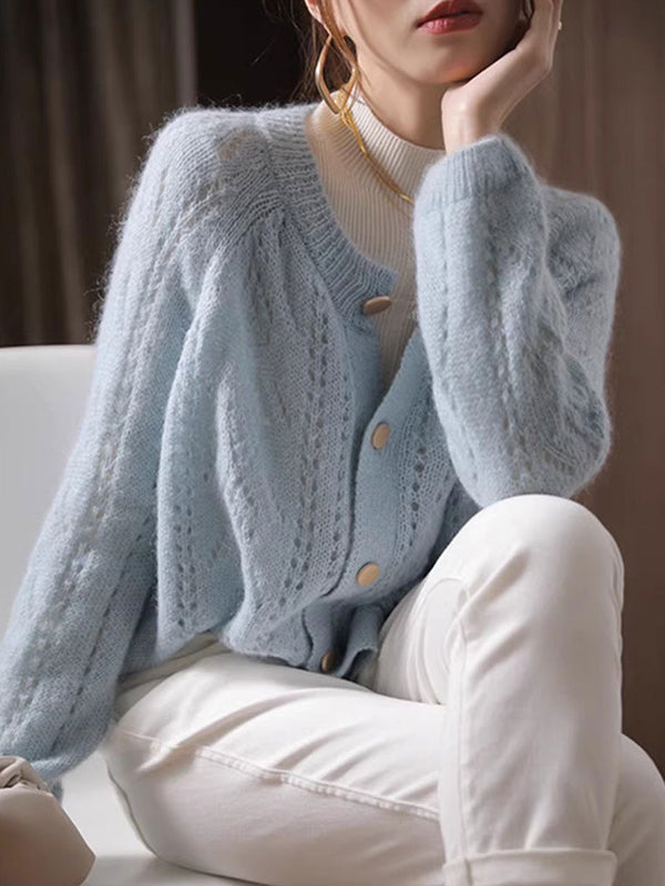 Cardigan en tricot jacquard à col rond Alyssa