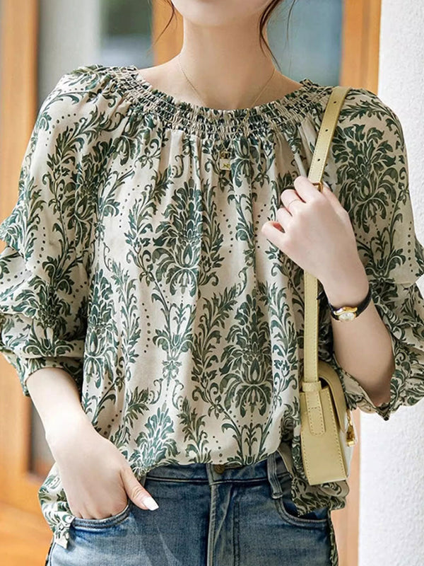 Chemise Imprimée Classique Layla à Épaules Dégagées