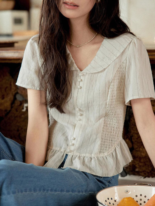 Haut Taille Rayé V-Neck Rétro Payton