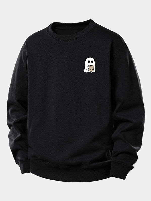 Ghost Drinking Coffee Print Relax Fit Sweatshirt
