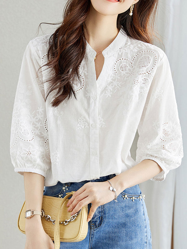 Chemise creuse à broderie classique Eva
