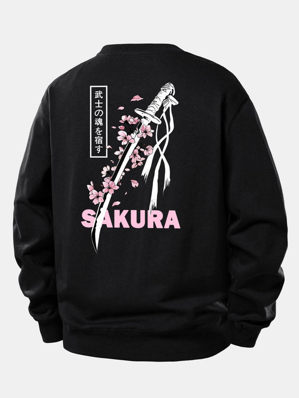 Pull Décontracté à Imprimé Katana Sakura
