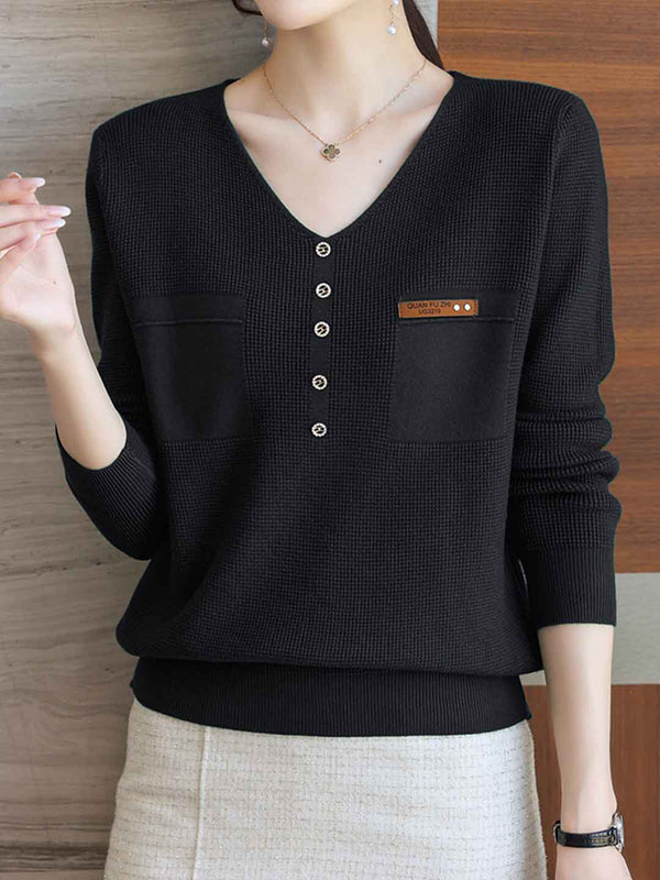 Pull en tricot à boutons et décolleté en V Zoey